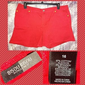 Bisou Bisou brand True Red Colored Denim Knit Shorts Sz 16